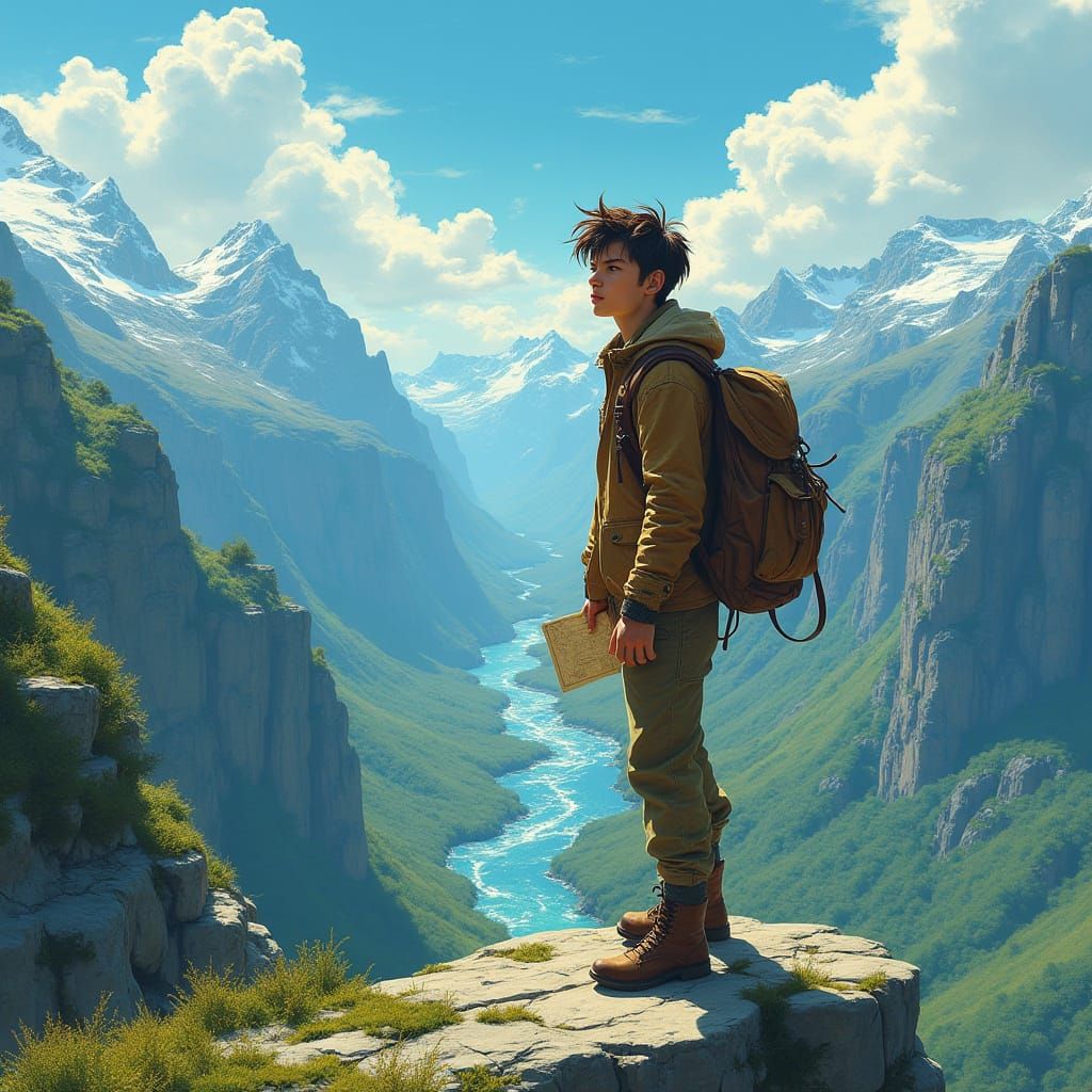 Young Adventurer Stands at the Edge of a Majestic Landscape