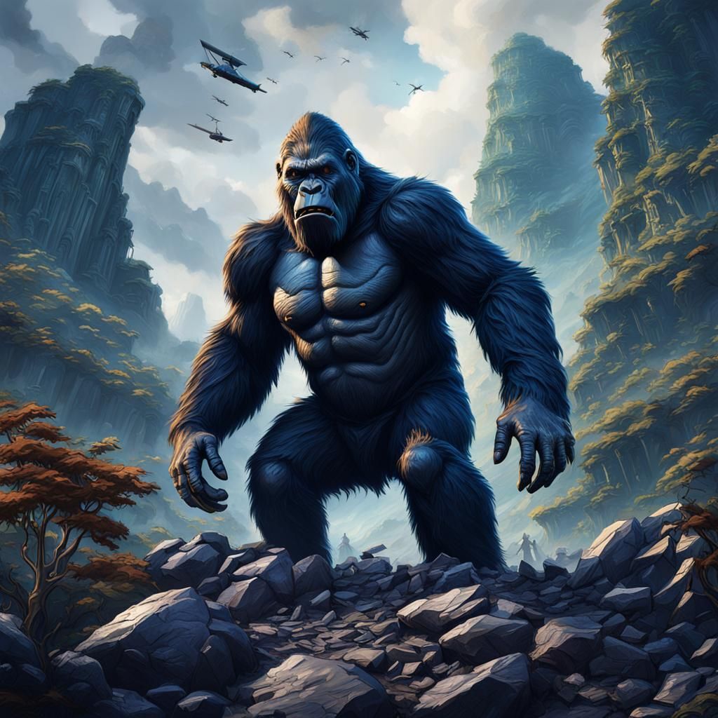 King Kong as Charles III: Detailed Matte Painting