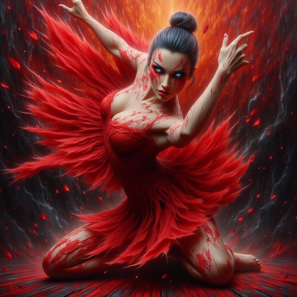 Ballet Dancer in Red Costume Expressionist Style