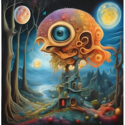 Surreal Alien Parrot in Shamanic Ritual, Dali Style