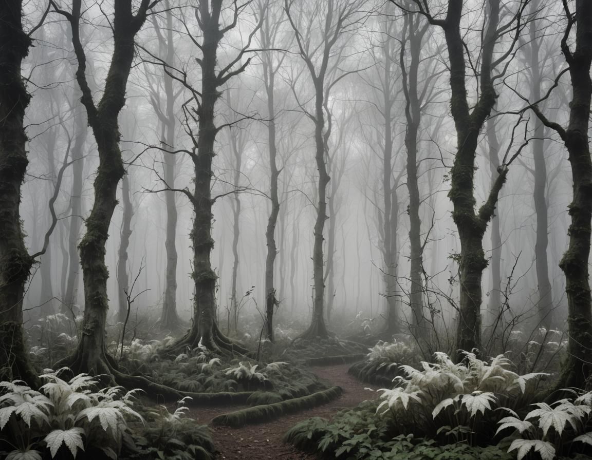 Eerie Ghostly Haunted Woods in Gothic Horror Style