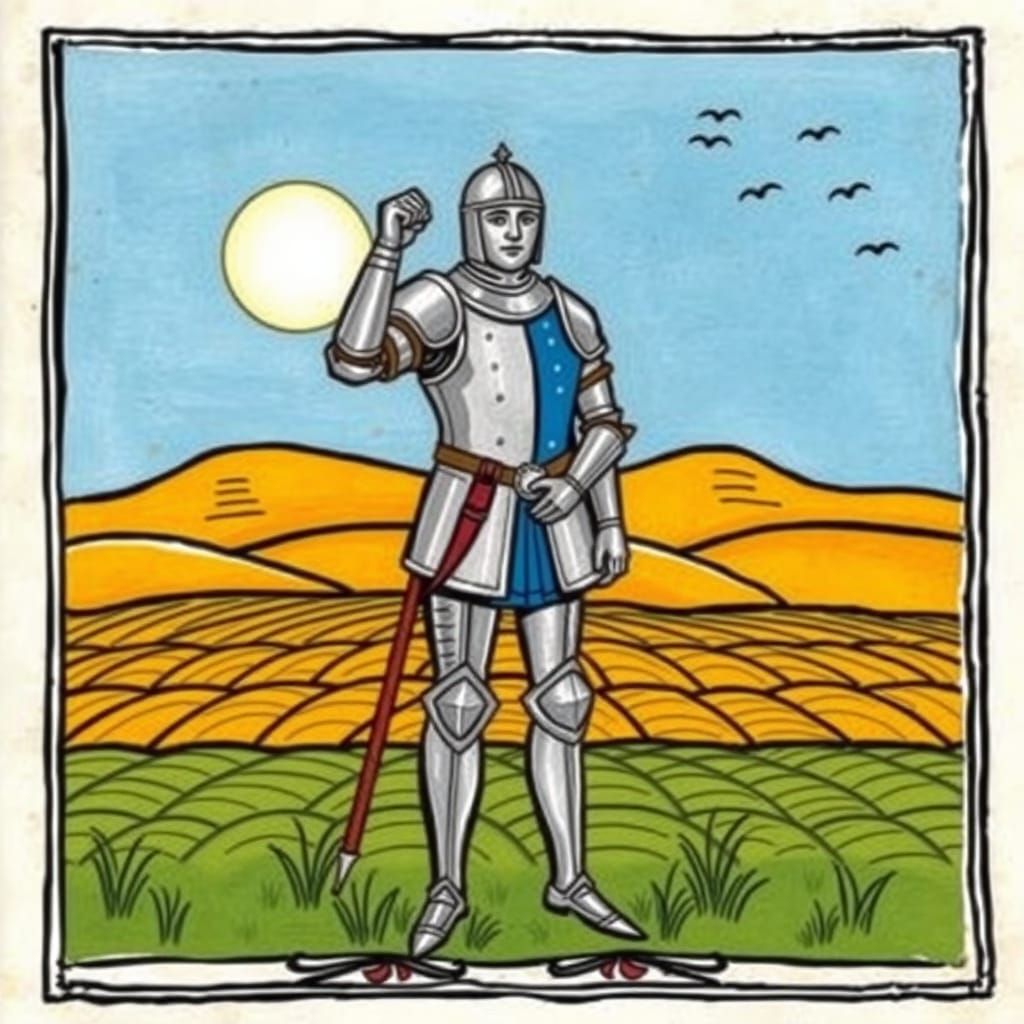Medieval Knight in Sunlit Field