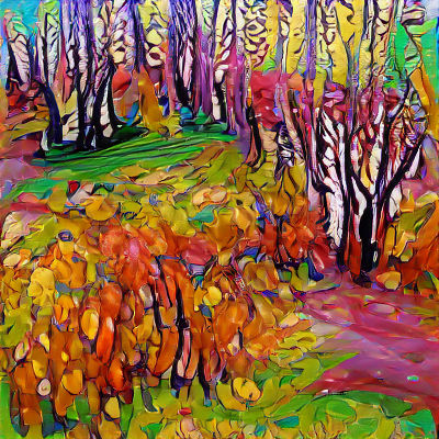 Autumn Birch Grove in Fauvist Impressionist Style