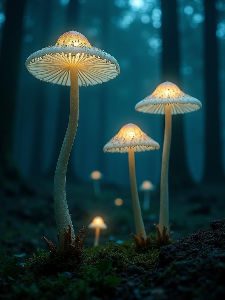Bioluminescent Mushrooms in Ethereal Forest