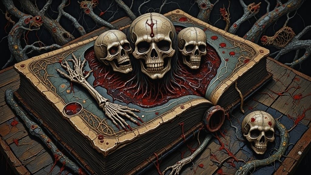 Ancient Necronomicon Unleashes Skulls and Dark Creatures