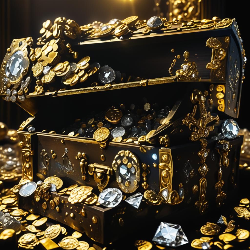 Opulent Treasure Chest Overflowing with Gold and Diamonds