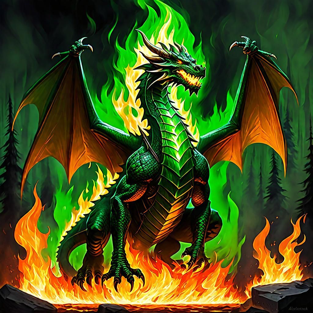 Green Flame Fantasy Art: Wildfire Illustration