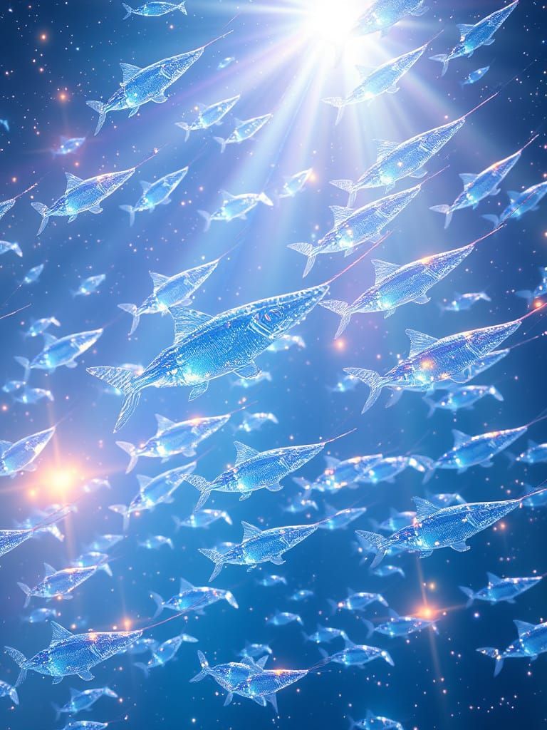 Crystalline Swordfish in Cosmic Watercolor Vastness