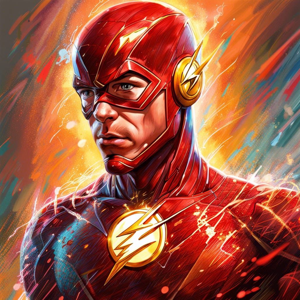 Hyperrealistic Portrait of Barry Allen in Splash Art