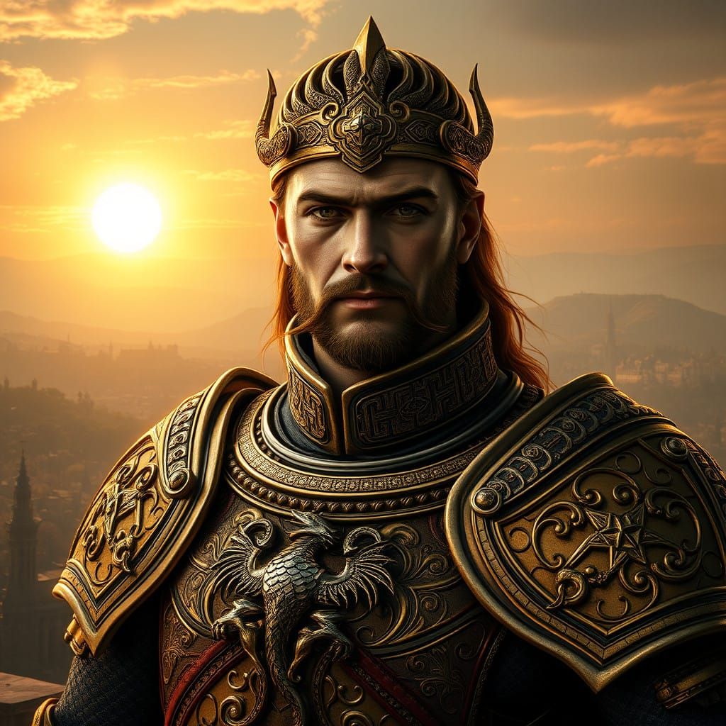 Majestic Noble in Imperial Armor, Set Against Imperial City'...