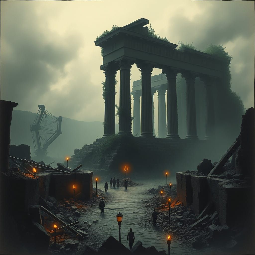 Ruins of Ancient Rome in a Post-Apocalyptic Landscape, in Pi...