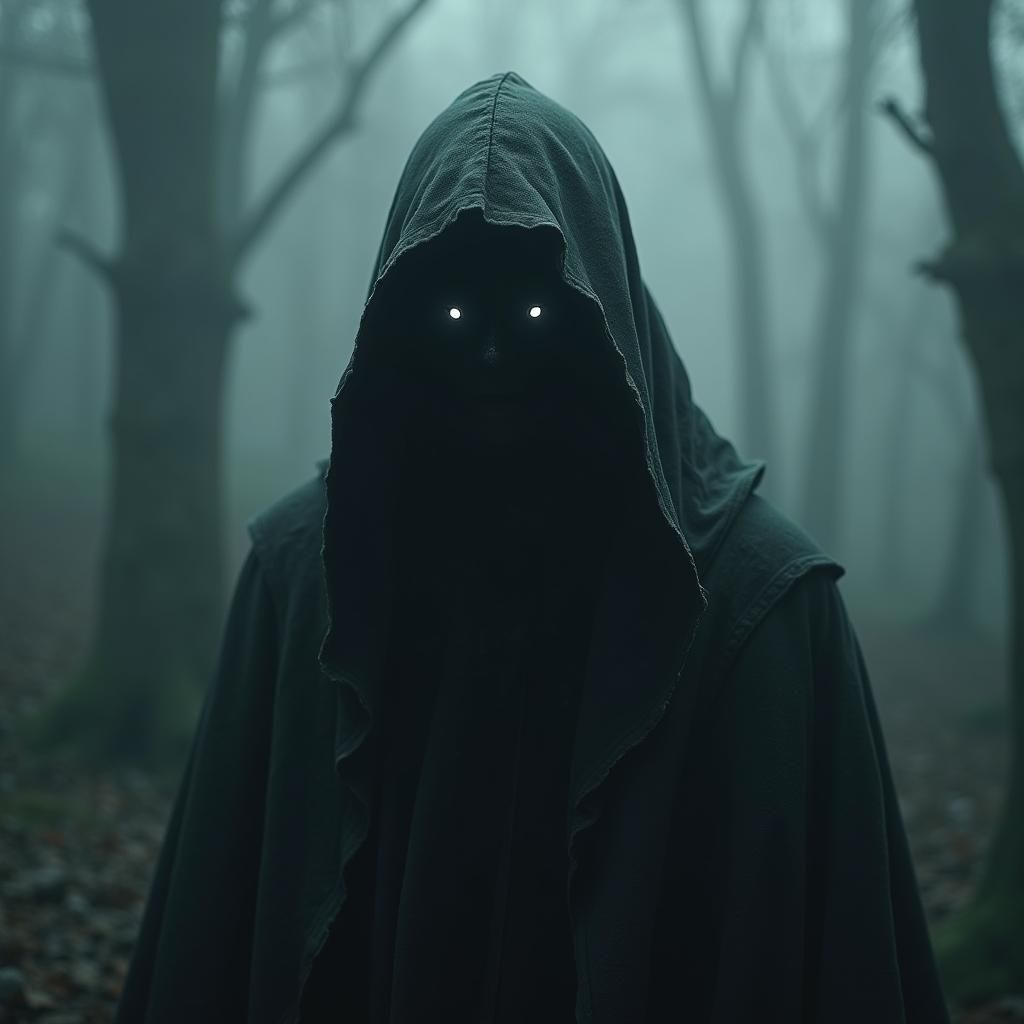 Ominous Cloaked Figure in Dark Fantasy Art