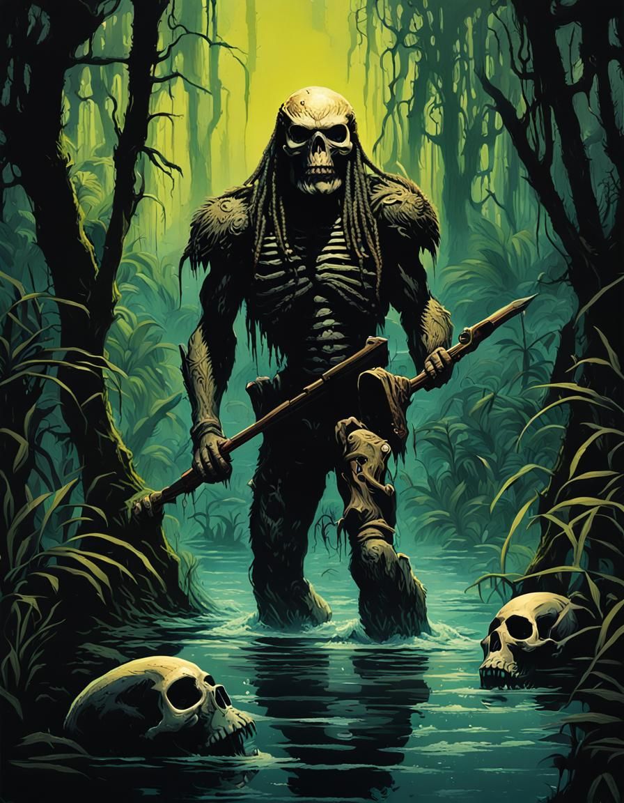 Predator in Mangrove Swamp, Pulp Art Style