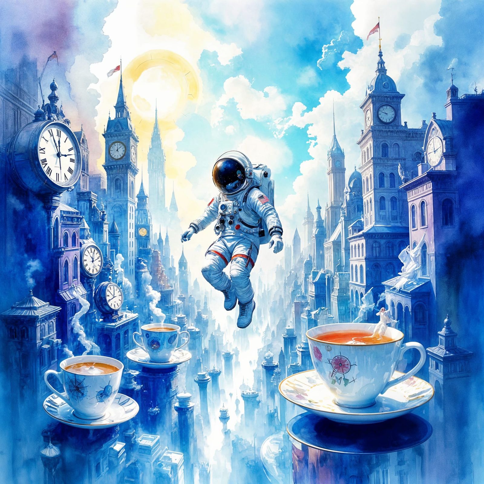Surreal Astronaut in Melting Clock City