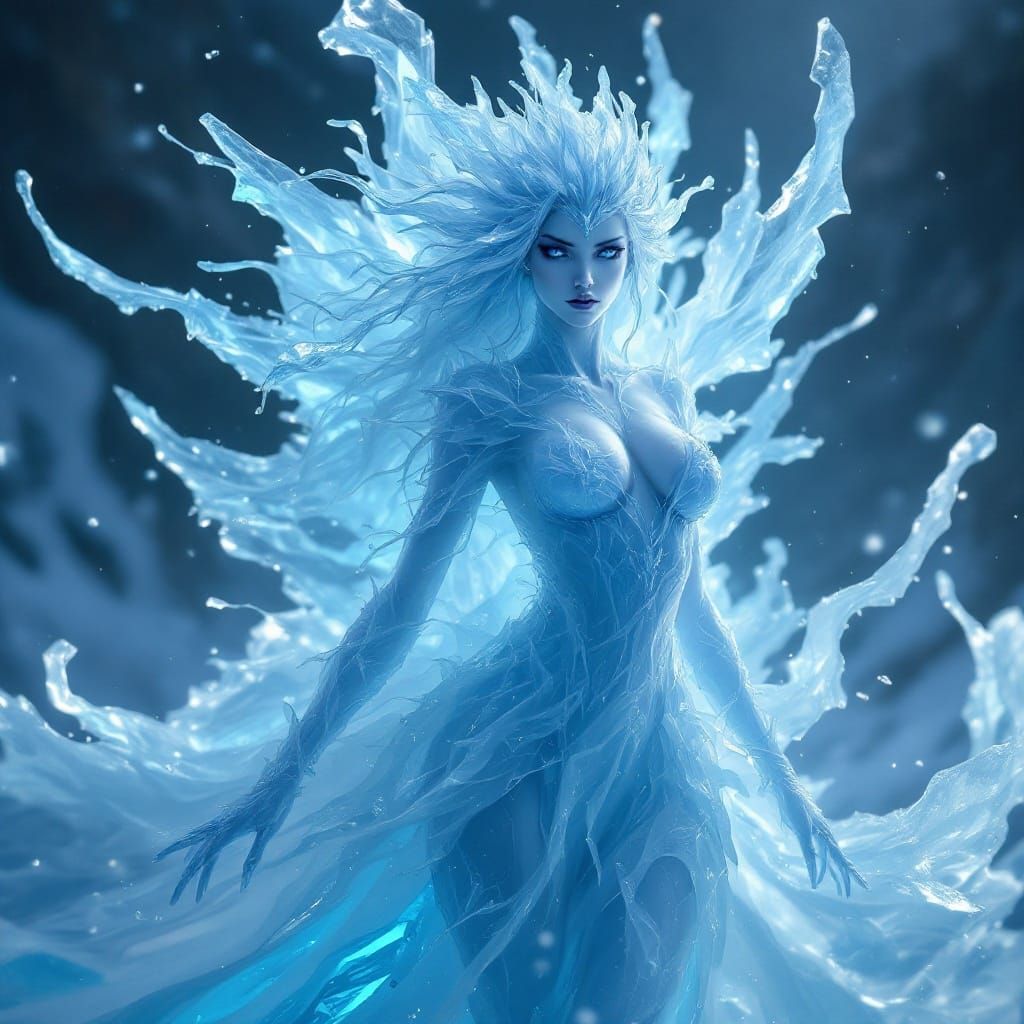 Detailed Ice Woman Elemental Concept Art