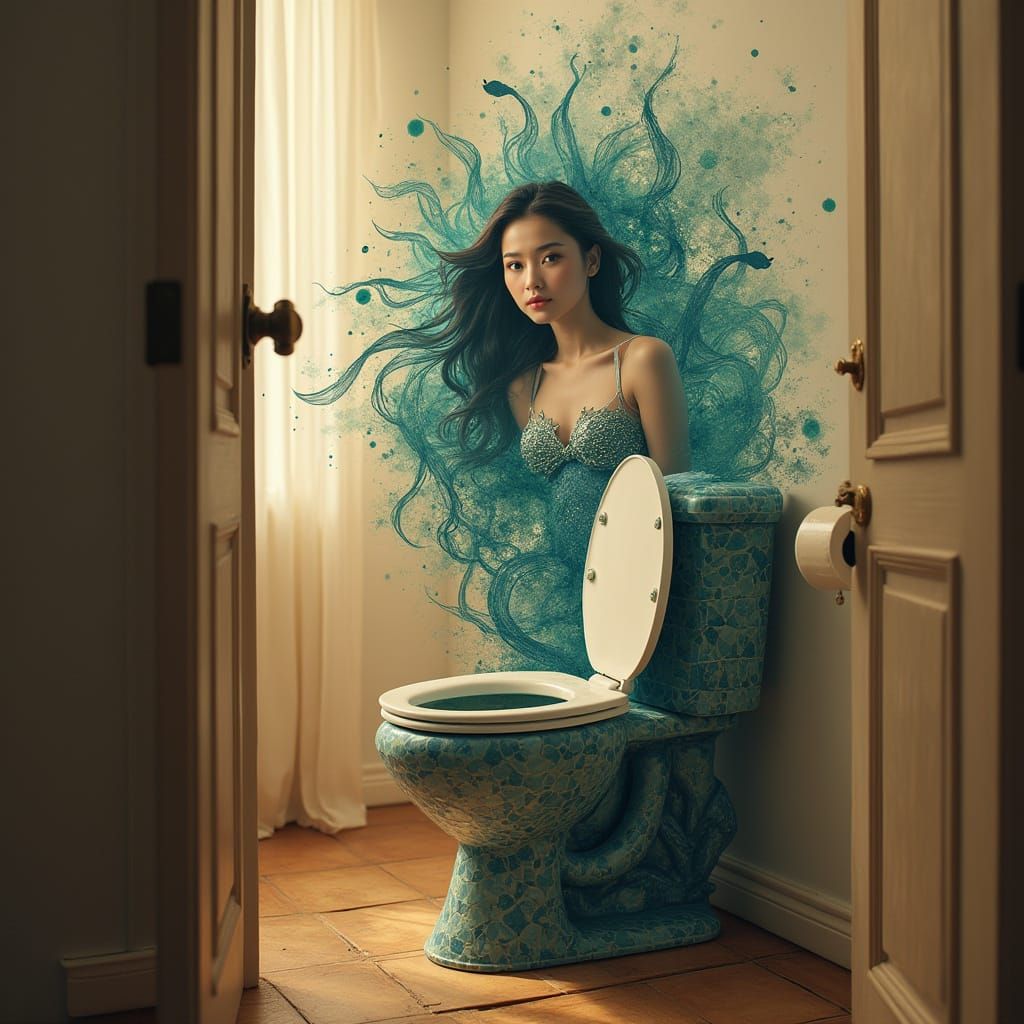Whimsical Toilet with Mermaid Ocean Art