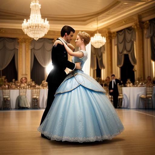Cinderella and Prince Dancing in Grand Ballroom