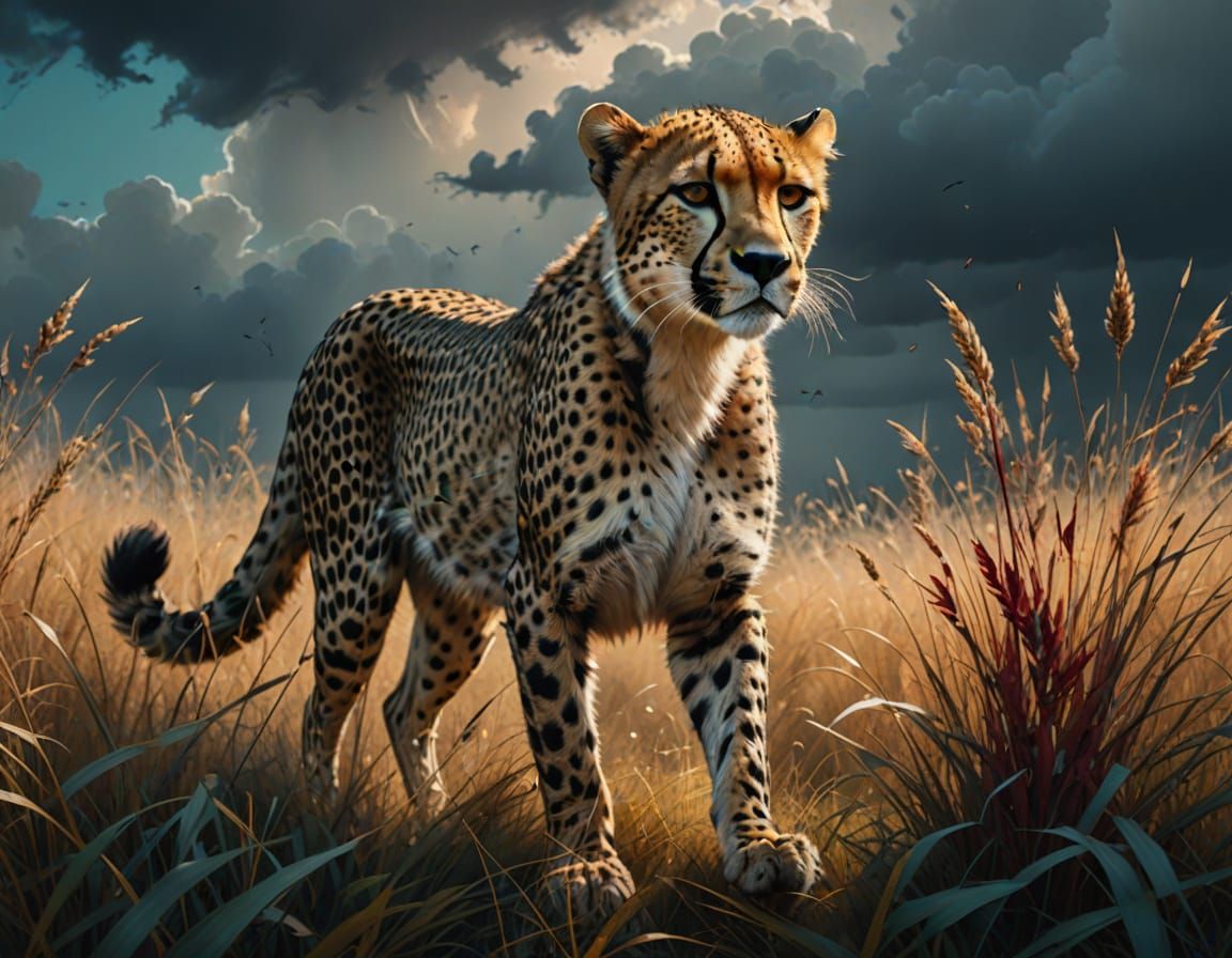 Serengeti Stormscape with Cheetah in Full Sprint