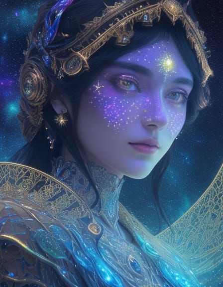 Celestial Being in Starry Night Sky: Surreal Digital Art