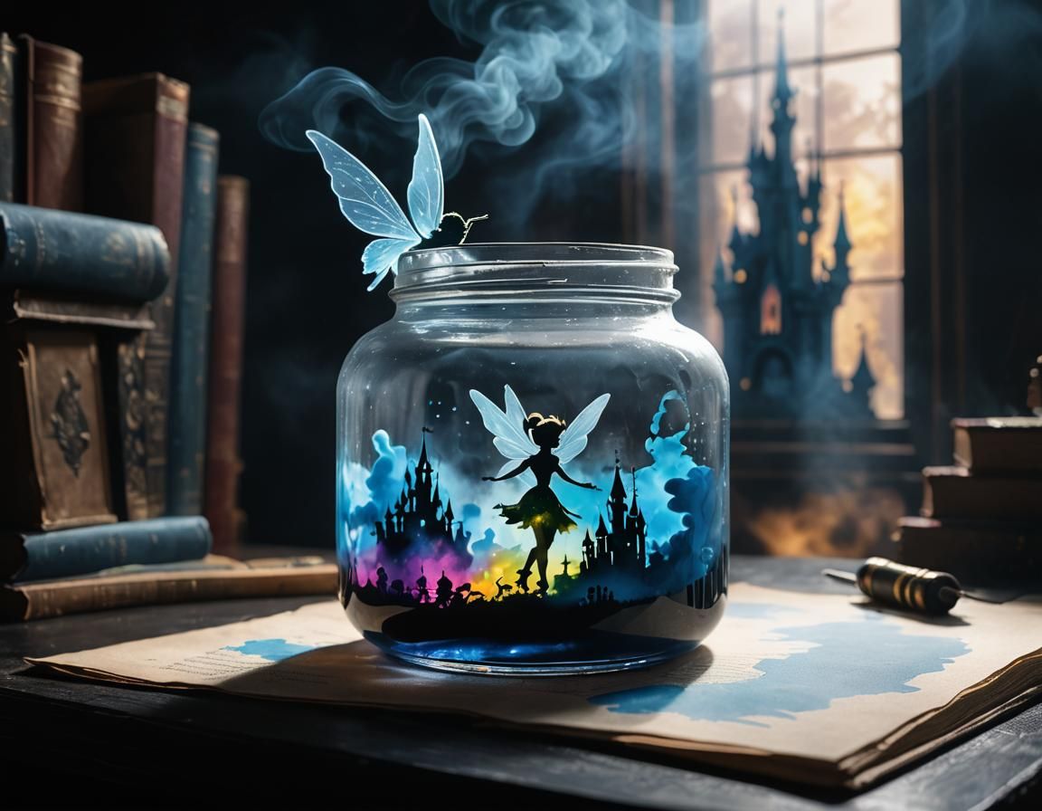 Jar of Multicolored Ink with Fairy Tale Castle