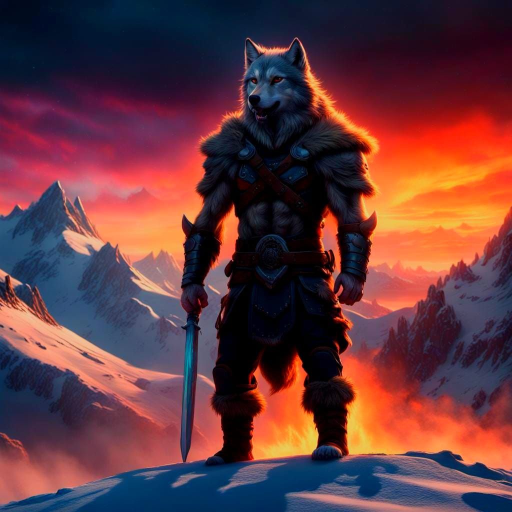 Epic Viking Wolf Hybrid Digital Painting