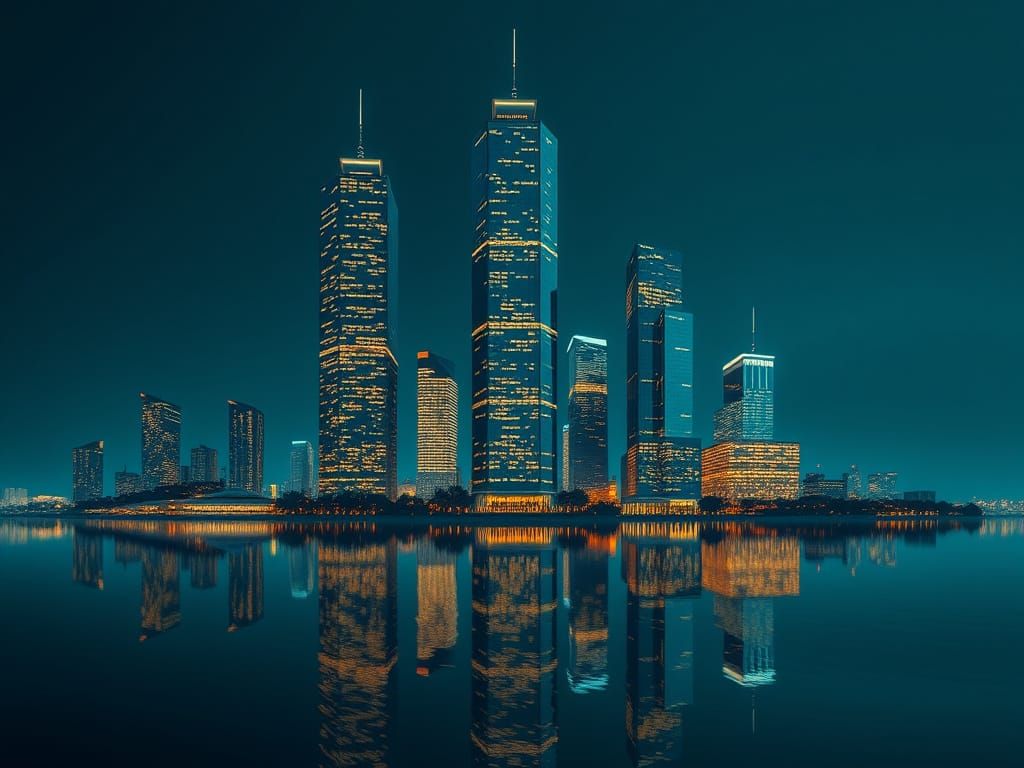 Metropolitan Skyscrapers at Night in Digital Cityscape
