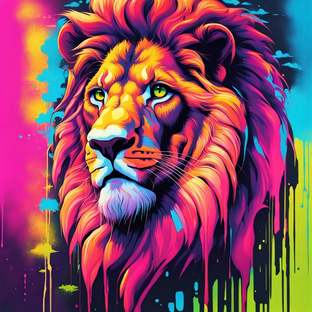 Synthwave Jesus Lion Graffiti Art