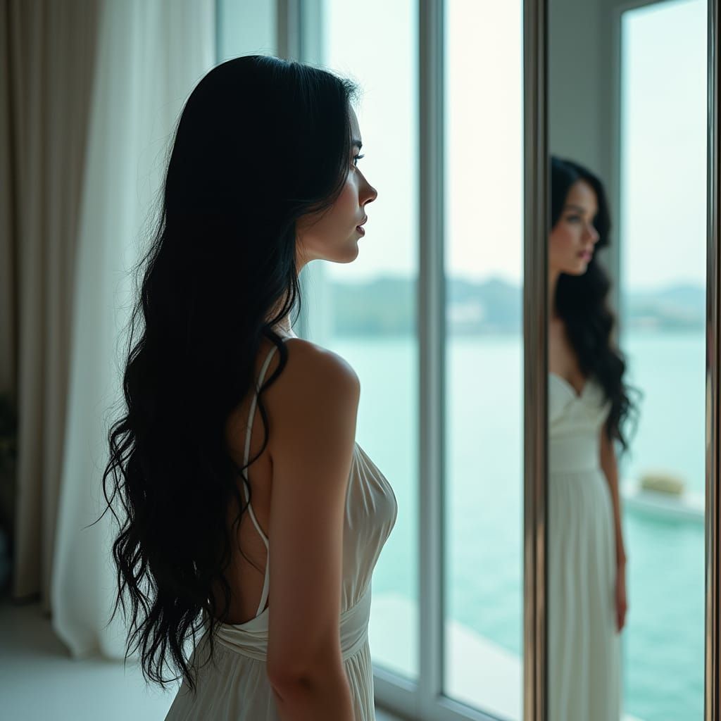 Elegant Woman in Mansion with Cinematic Lighting