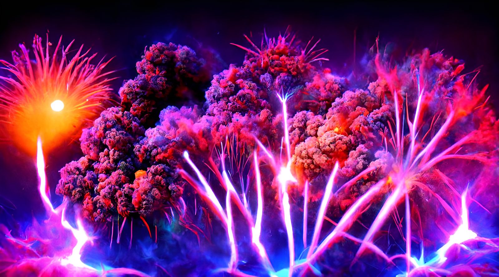 Surreal Fireworks Display in Impossible Landscape