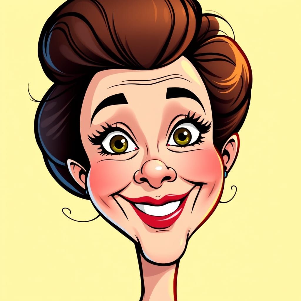 Whimsical Caricature of a Woman with Exaggerated Features