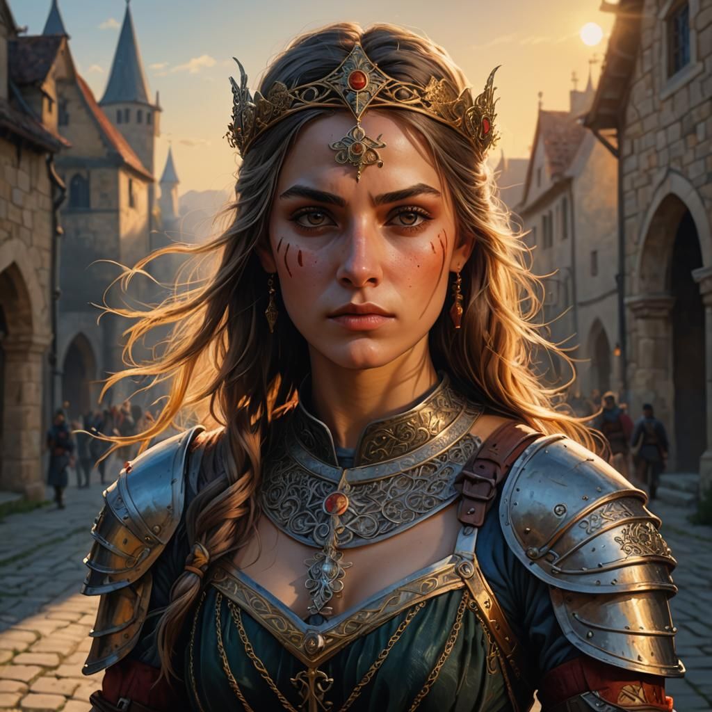 Medieval Warrior in Tulle: Hyperrealistic Portrait