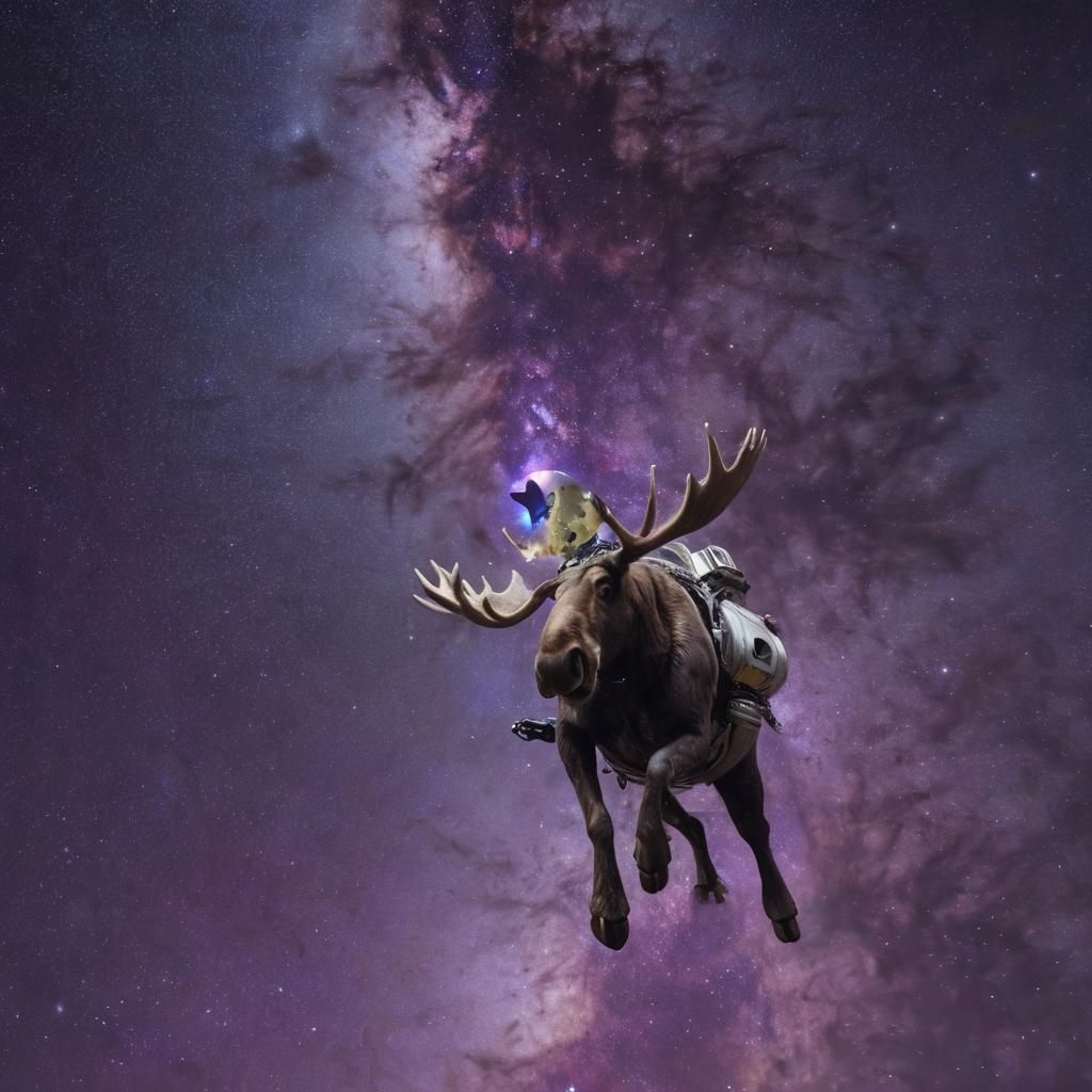 Moose Astronaut Floating Through Starry Galaxies
