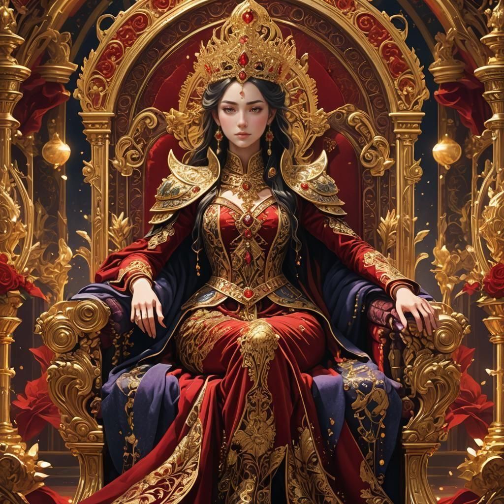 Anime Princess on Royal Throne in Cel-Shaded Style