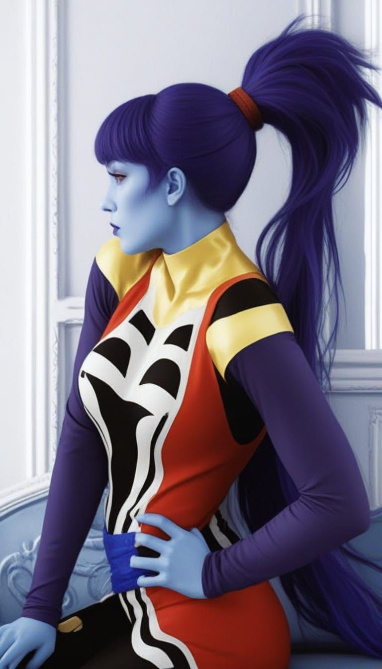 Ethereal Omni Queen in Hyperphotorealistic Blue Skin