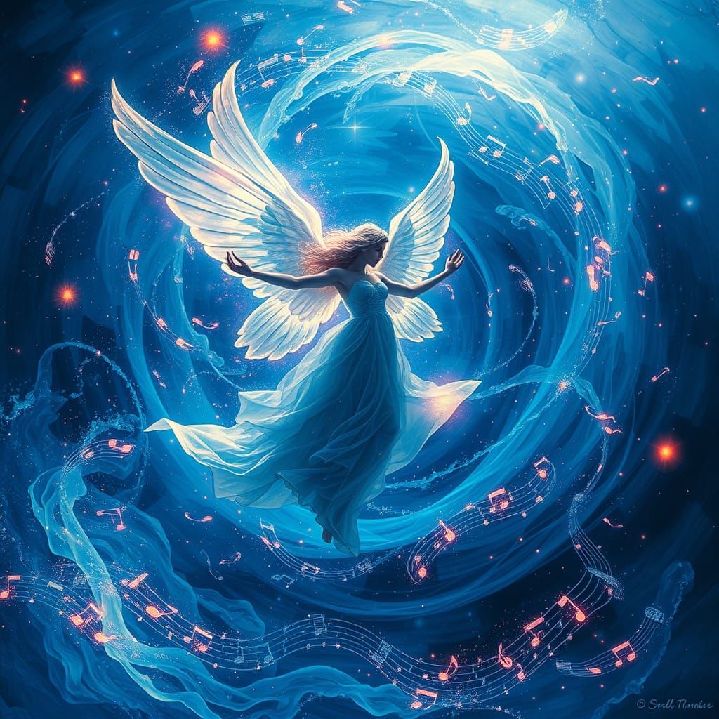 Enchanted Angel Dances in Vibrant Waterspiral