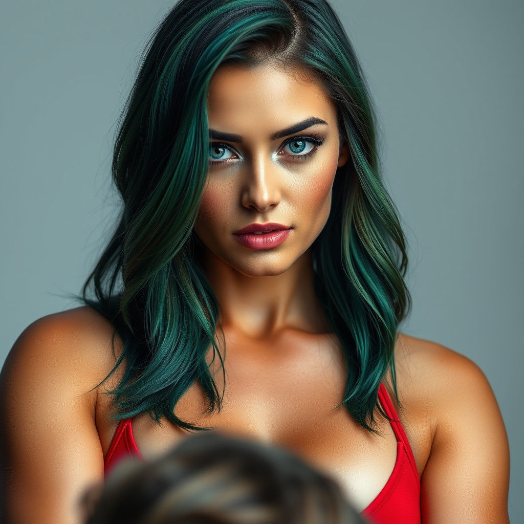 Strong Woman Lifts Man in Hyperrealistic Portrait