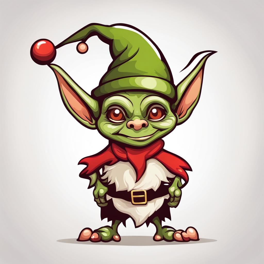 Cute Goblin in Christmas Hat Vector Image