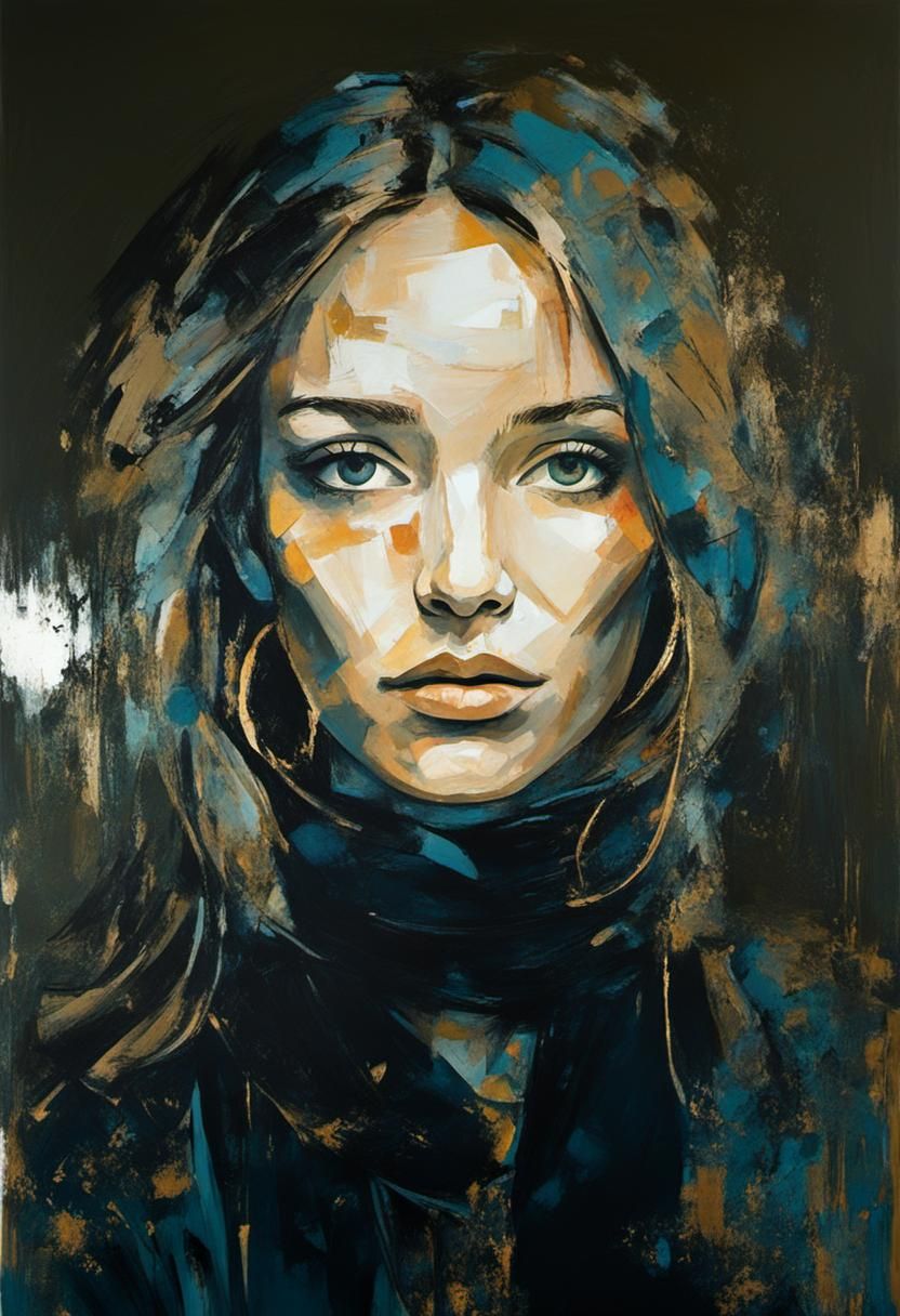 Melancholic Female Portrait in Cubist Style