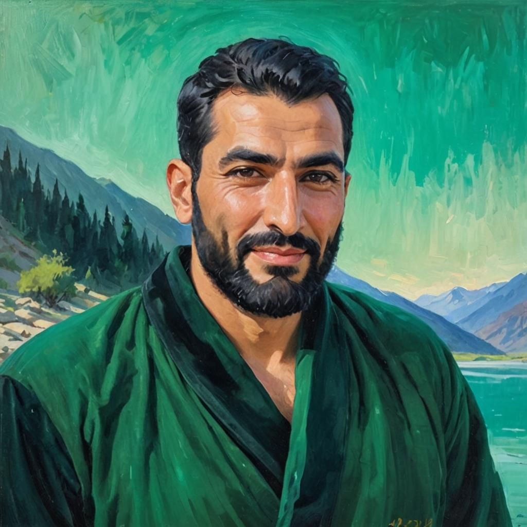 Smiling Man in Green Robe: Impressionist Oil Painting