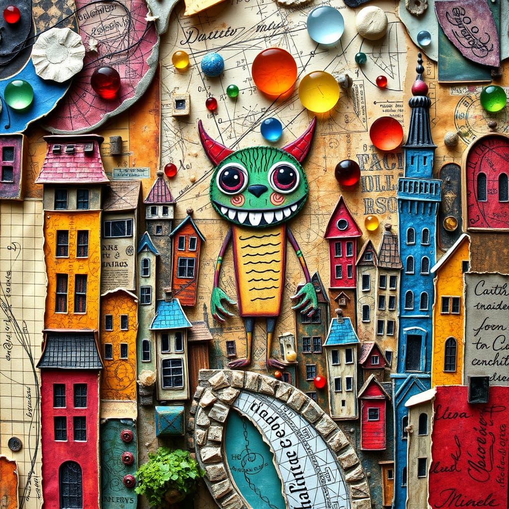 Modern Mosaic mixed media of a little monster