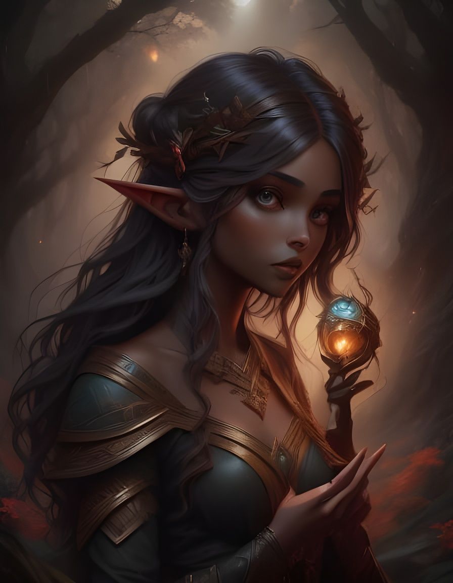 Sensual Elf Portrait in Oil Painting Splatters