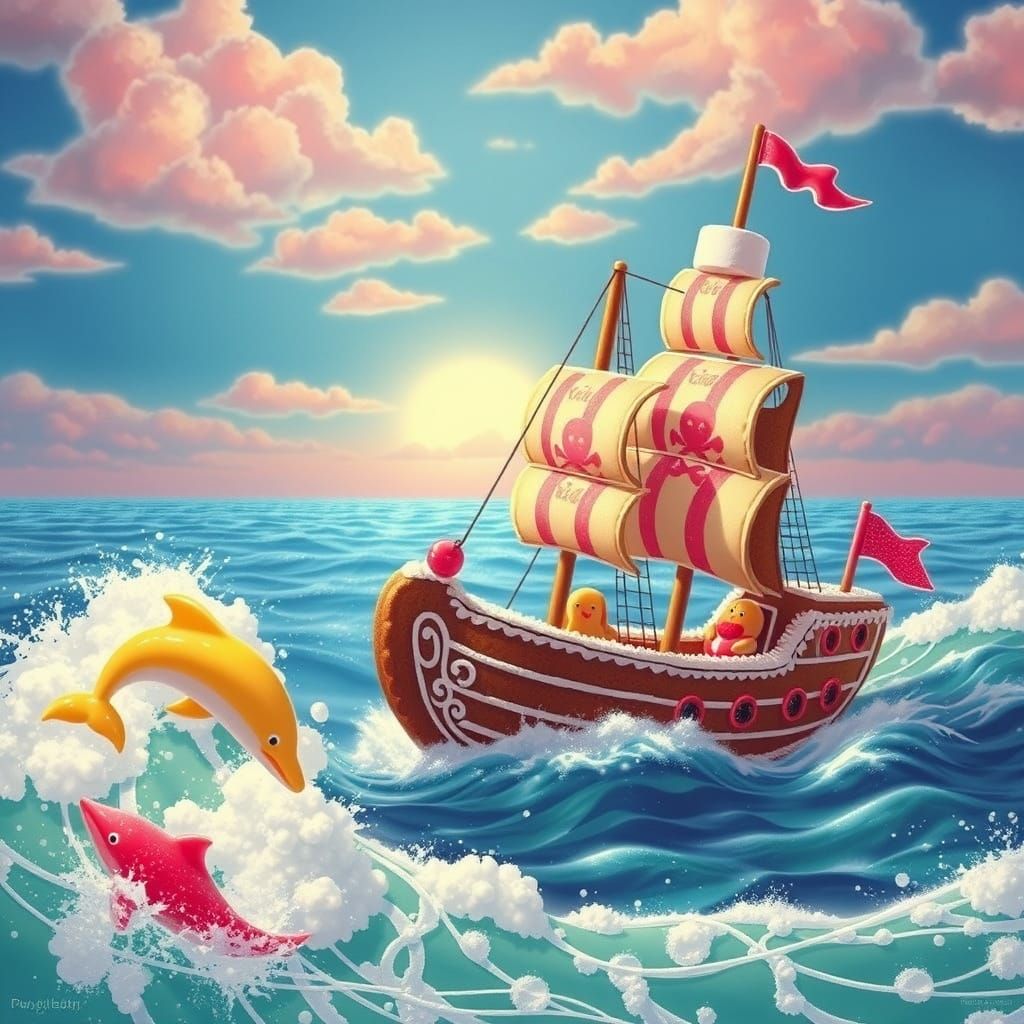 Gingerbread Pirate Ship Navigates Soda Sea: Candy Art