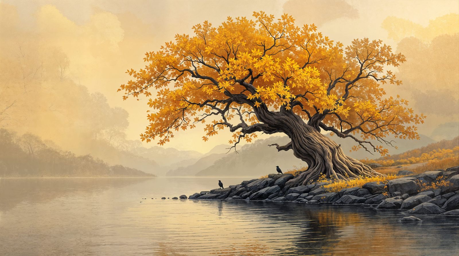 Autumn Tree in Golden Light Impressionism