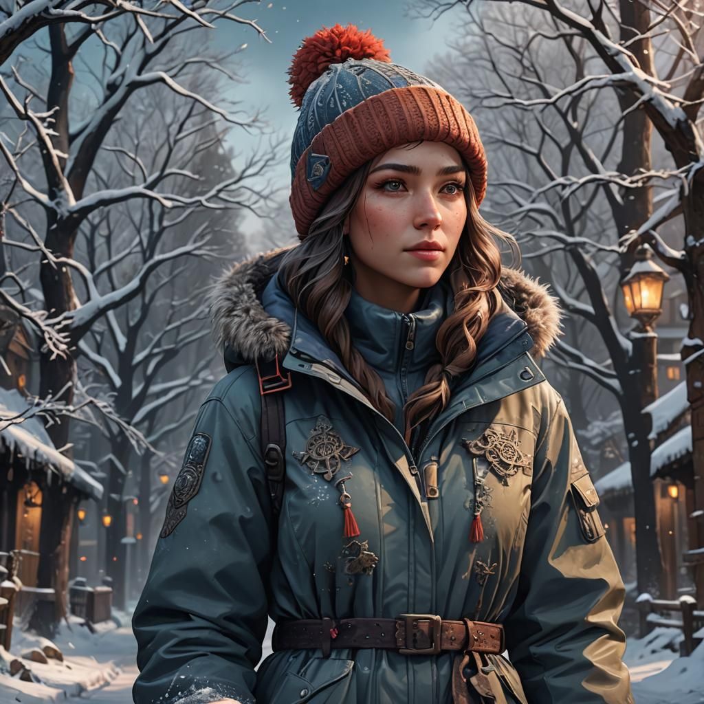 Girl in Winter Hat: Detailed Fantasy Art
