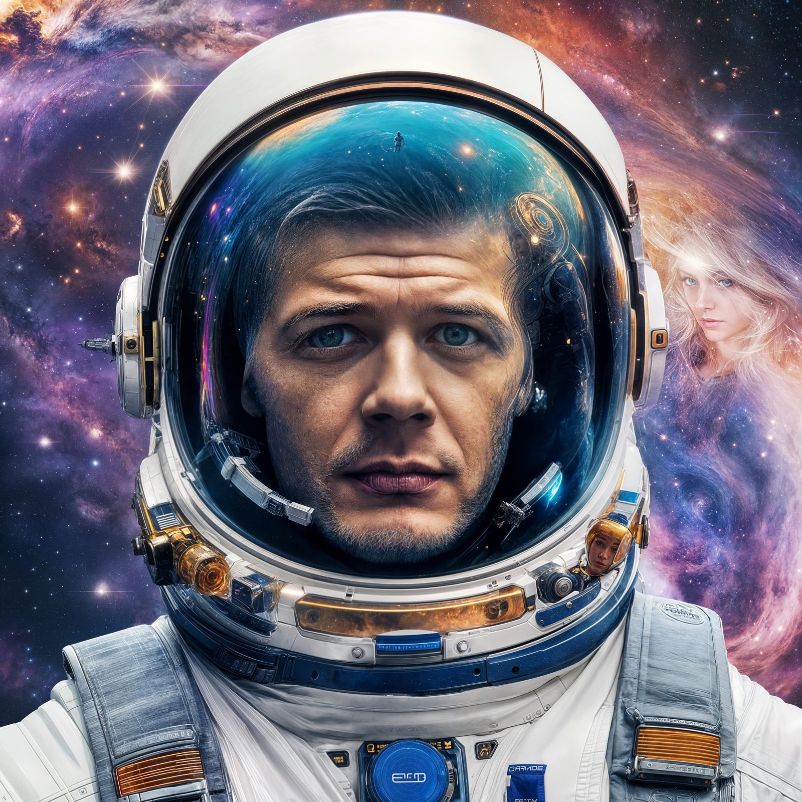 Astronaut Portrait Amidst Swirling Galaxies, Detailed Concep...