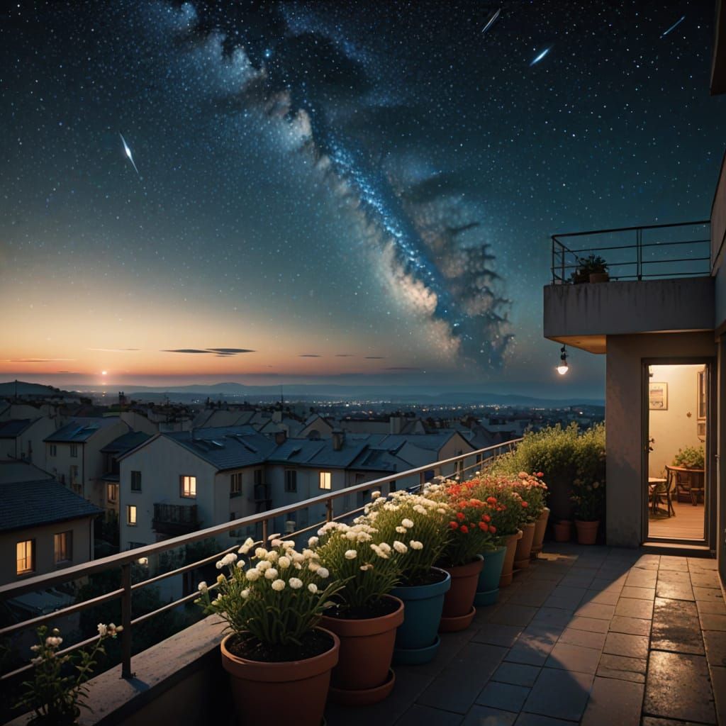 Balcony Overlooking Milky Way in Cinematic Style