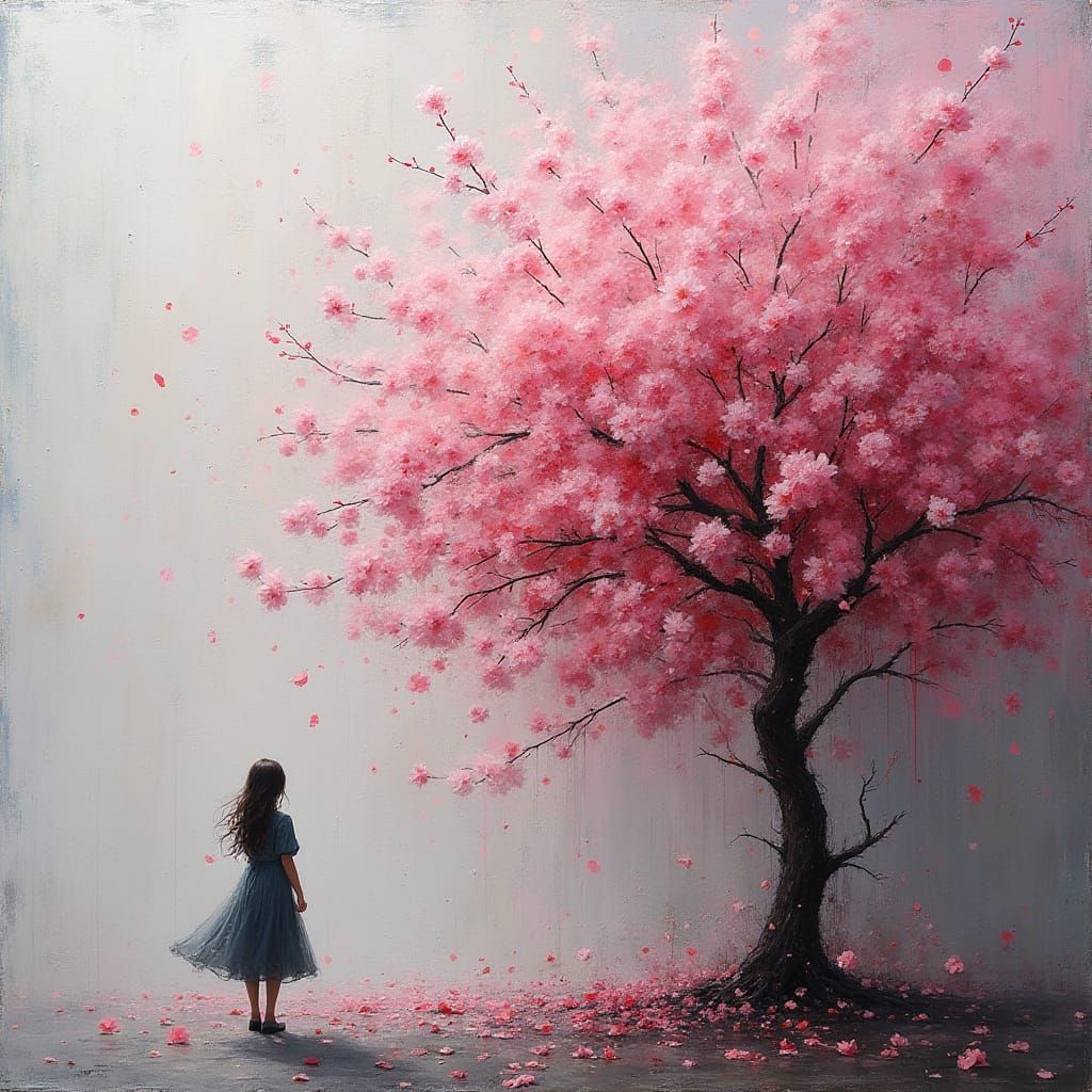 Surreal Cherry Blossom Explosion in Anime Style