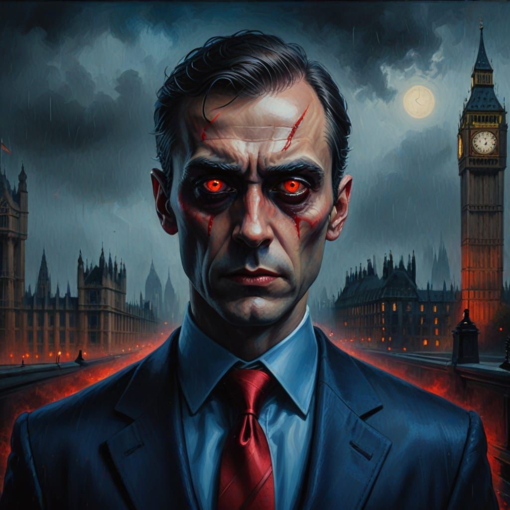 Ominous Being in Blue Suit, Dark Fantasy Portrait