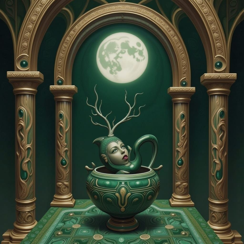 Melancholic Teacup on Altar in Forgotten Temple