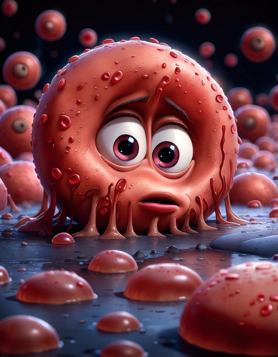 Sad Blood Cells in Vein: Pixar Style Animation
